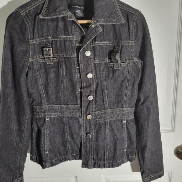 Calvin Klein Jeans Jean‎ Jacket-Dark Denim-Women's SM - Picture 5 of 7
